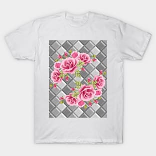 Roses On Geometric Background T-Shirt